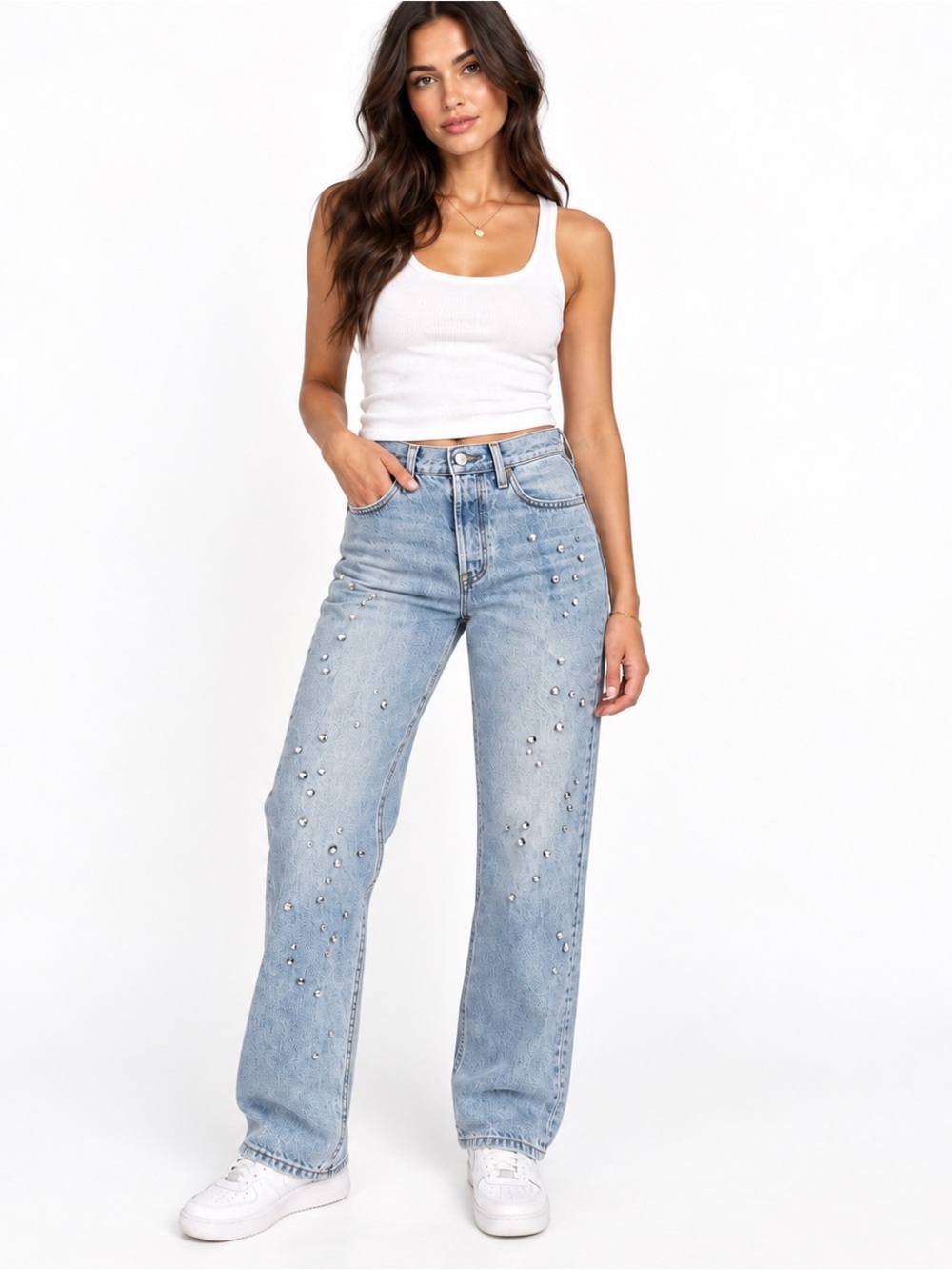 Levi's Light Blue Straight-Leg Jeans with Rhinestone Detail